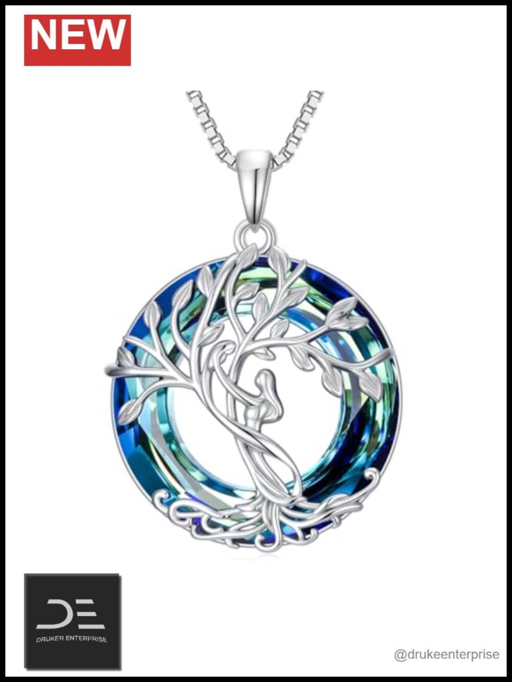 925 Sterling Silver Tree of Life Crystal Pendant Necklace
